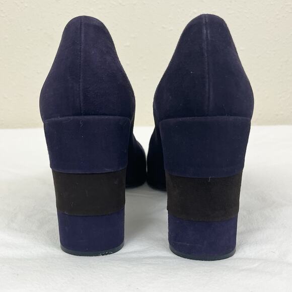Prada Suede Colorblock Block Heels Womens Size 37.5 US 7.5 Purple Brown - Picture 6 of 7